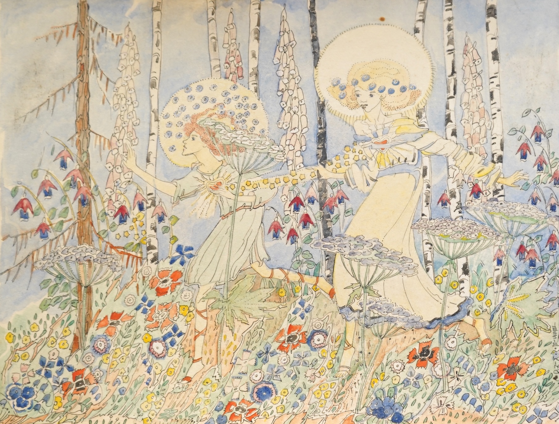 Jessie Marion King, 1875-1949, 'In Tír na nÓg - Knee deep in Faerie flowers'